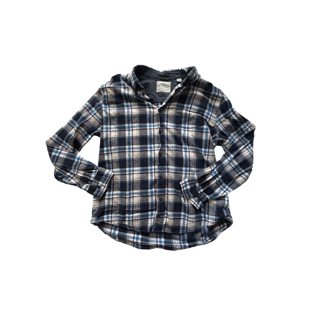 Weatherproof Vintage Mens Blue‎ Plaid Flannel Button Down Shirt Size Medium